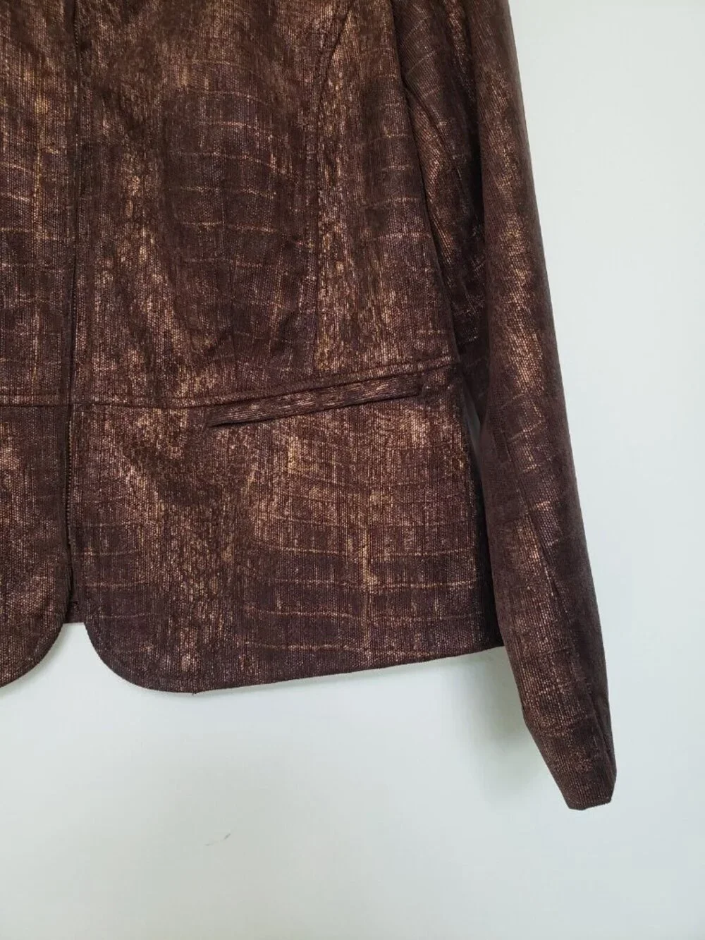 Erin London Womens M Jacket Full Zip Long Sleeve Brown Snakeskin Print Shimmer